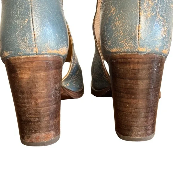 Bed Stu blue Olena zip front peep toe block heels SZ. 6 - Picture 10 of 15